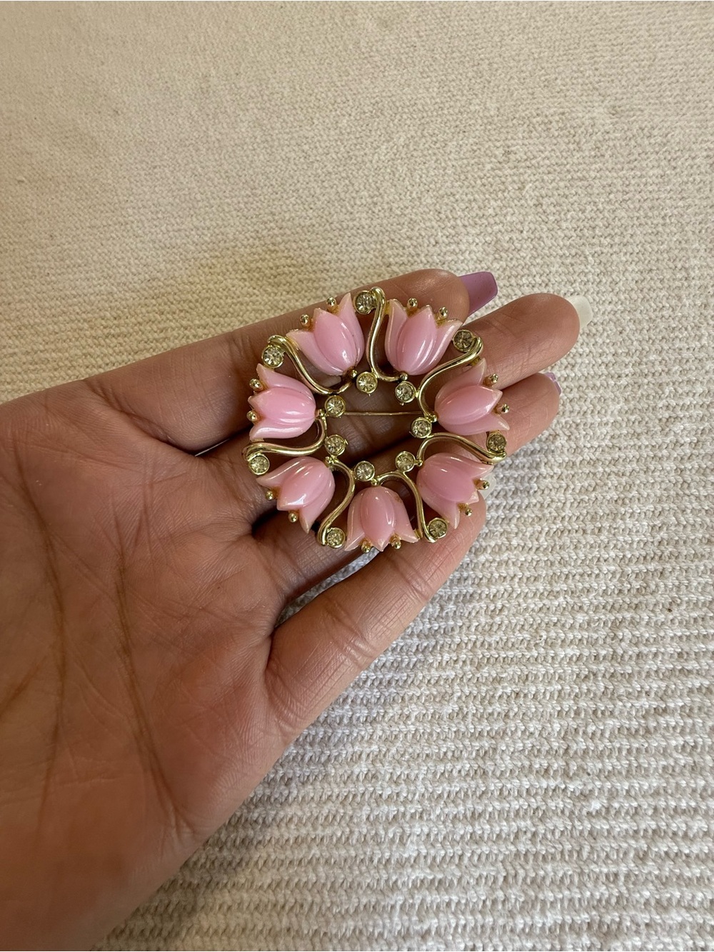 Vintage Kramer Pink Tulip Flower Brooch
